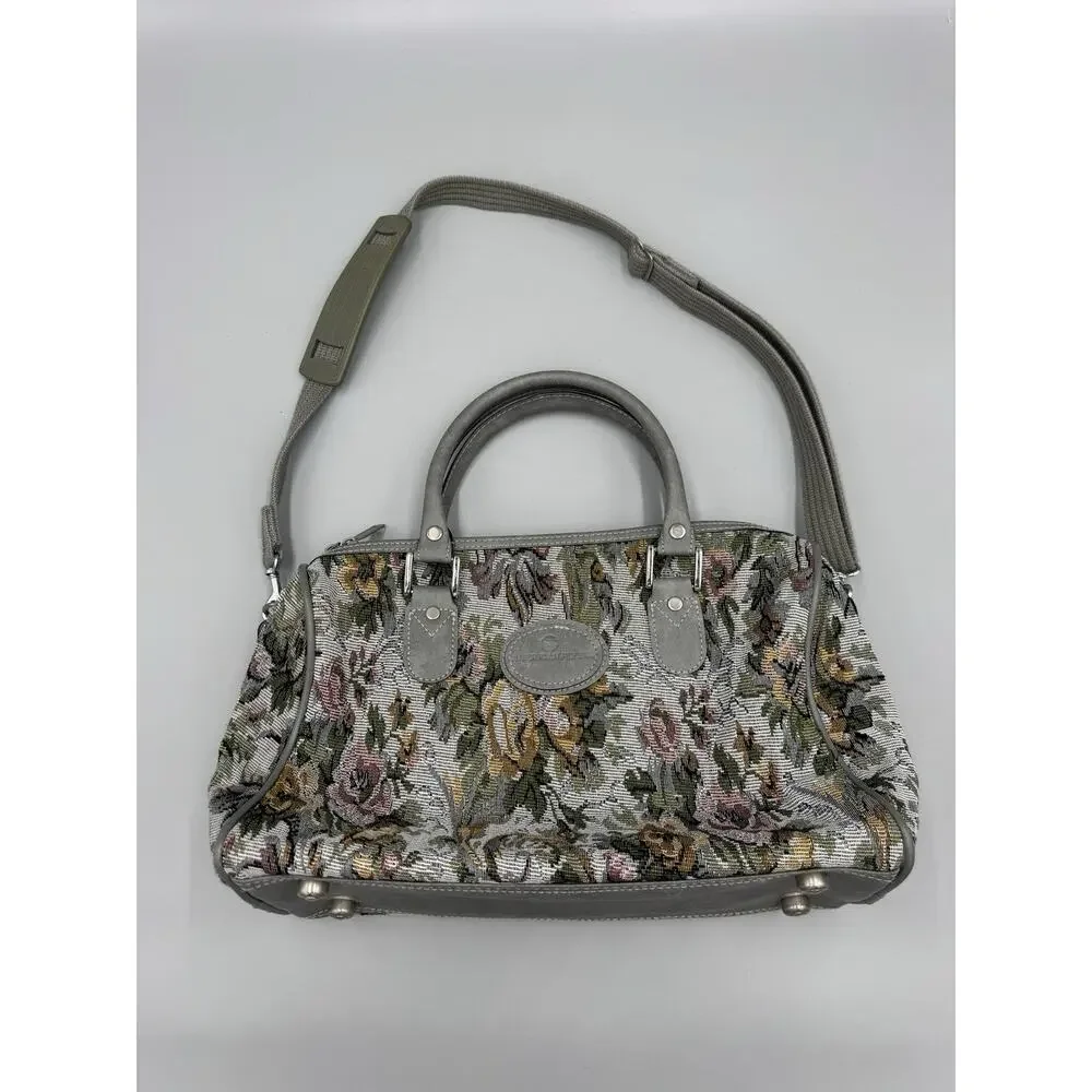 Vintage American Flyer Carry On Bag Purse Floral Tapestry Flowers